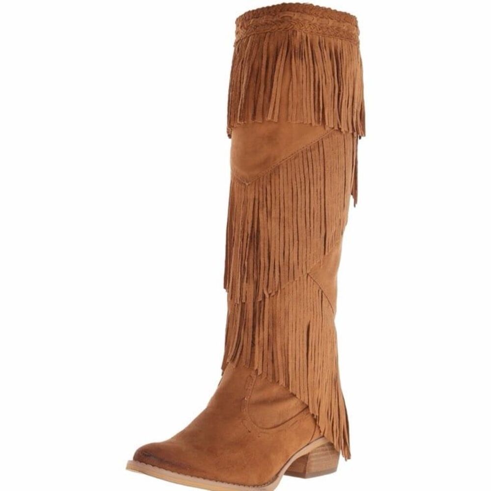 Women's not rated witty giddy Suede Fringe Tall Boots size 7.5 the buckle